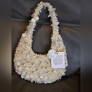 From India to You crystal and faux pearl beaded satchel purse IMPERFECT - Read